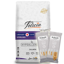 Felicia - Felicia Hypoallergenic Urinary Sterilised Somonlu Kısırlaştırılmış Kedi Maması 12 Kg + 2 Adet Dr Sacchi 4 lü Creamy Ödül