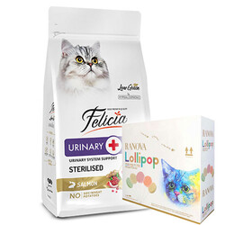 Felicia - Felicia Hypoallergenic Urinary Sterilised Somonlu Kısırlaştırılmış Kedi Maması 12 Kg + 15'li Ranova Lolipop