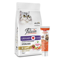Felicia - Felicia Hypoallergenic Urinary Sterilised Somonlu Kısırlaştırılmış Kedi Maması 2 Kg + Biopet Active Malt Paste 25 ML