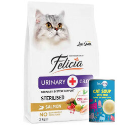 Felicia Hypoallergenic Urinary Sterilised Somonlu Kısırlaştırılmış Kedi Maması 2 Kg + Supreme Cat Kedi Çorbası 135 ML - Felicia