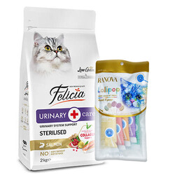 Felicia - Felicia Hypoallergenic Urinary Sterilised Somonlu Kısırlaştırılmış Kedi Maması 2 Kg + 5'li Ranova Lolipop