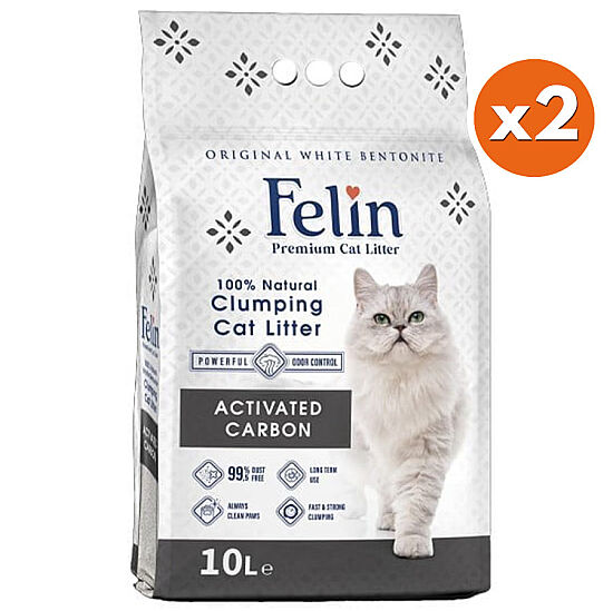Felin İnce Taneli Active Carbon Topaklanan Kedi Kumu 10 Lt x 2 Adet - 1