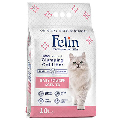Felin İnce Taneli Baby Powder Topaklanan Pudralı Kedi Kumu 10 Lt
