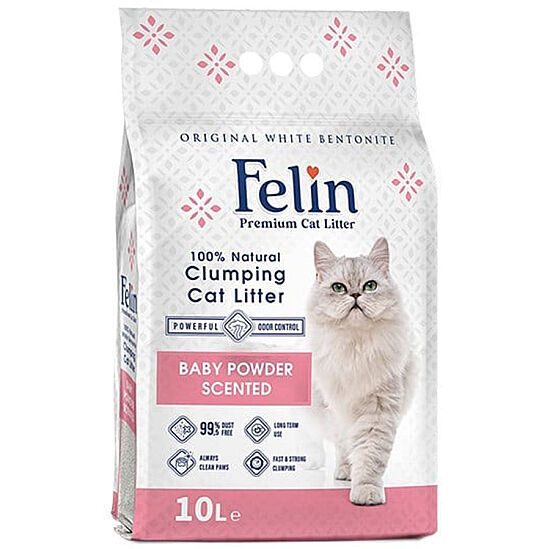 Felin İnce Taneli Baby Powder Topaklanan Pudralı Kedi Kumu 10 Lt - 1