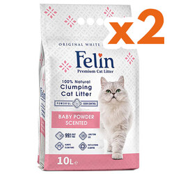 Felin İnce Taneli Baby Powder Topaklanan Pudralı Kedi Kumu 10 Lt x 2 Adet - Felin