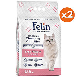 Felin İnce Taneli Baby Powder Topaklanan Pudralı Kedi Kumu 10 Lt x 2 Adet - Felin
