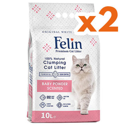 Felin İnce Taneli Baby Powder Topaklanan Pudralı Kedi Kumu 10 Lt x 2 Adet