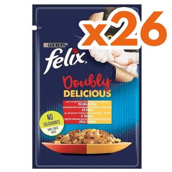 Felix Pouch Doubly Delicious Sığır Etli ve Tavuklu Yaş Kedi Maması 85 Gr - BOX - 26 Adet - 1