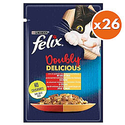 Felix Pouch Doubly Delicious Sığır Etli ve Kümes Hayvanlı Yaş Kedi Maması 85 Gr - BOX - 26 Adet - Felix