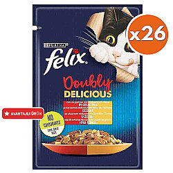 Felix Pouch Doubly Delicious Sığır Etli ve Kümes Hayvanlı Yaş Kedi Maması 85 Gr - BOX - 26 Adet - Felix