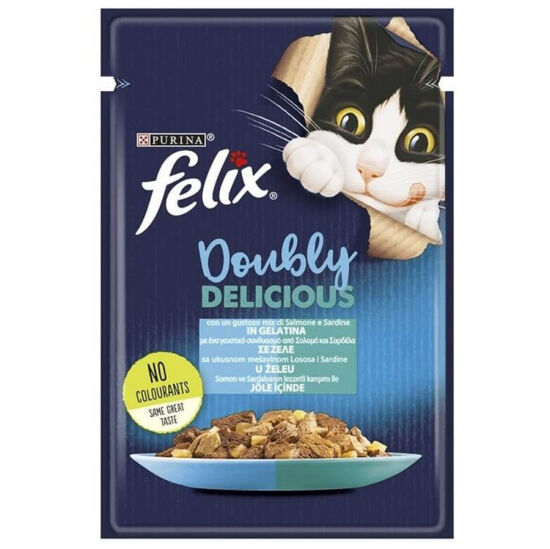 Felix Pouch Doubly Delicious Somon ve Sardalyalı Yaş Kedi Maması 85 Gr - BOX - 26 Adet - 2