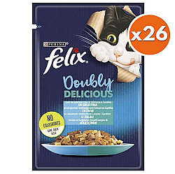 Felix Pouch Doubly Delicious Somon ve Sardalyalı Yaş Kedi Maması 85 Gr - BOX - 26 Adet - Felix