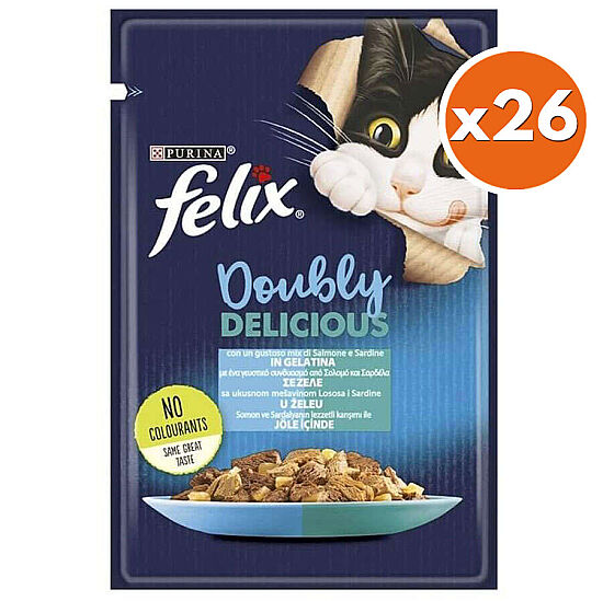 Felix Pouch Doubly Delicious Somon ve Sardalyalı Yaş Kedi Maması 85 Gr - BOX - 26 Adet - 1