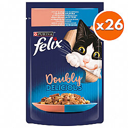 Felix Pouch Doubly Delicious Somon ve Sardalyalı Yaş Kedi Maması 85 Gr - BOX - 26 Adet - Felix