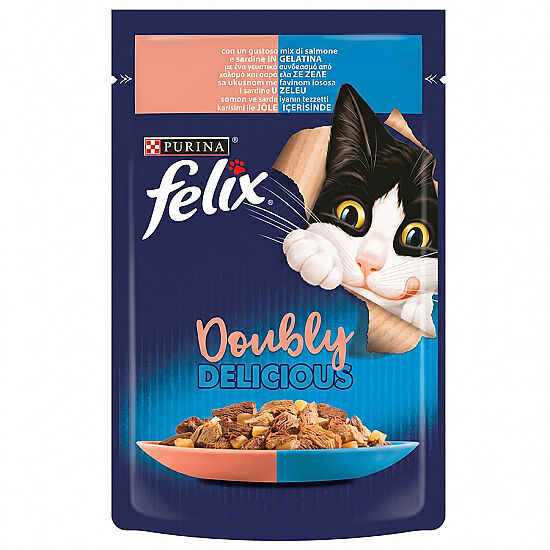 Felix Pouch Doubly Delicious Somon ve Sardalyalı Yaş Kedi Maması 85 Gr - BOX - 26 Adet - 3