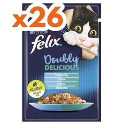 Felix - Felix Pouch Doubly Delicious Somon ve Sardalyalı Yaş Kedi Maması 85 Gr - BOX - 26 Adet