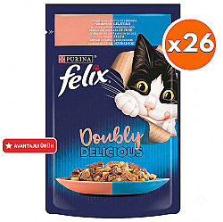 Felix Pouch Doubly Delicious Somon ve Sardalyalı Yaş Kedi Maması 85 Gr - BOX - 26 Adet - Felix