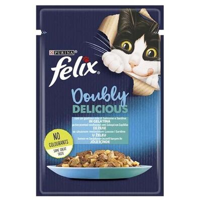 Felix Pouch Doubly Delicious Somon ve Sardalyalı Yaş Kedi Maması 85 Gr