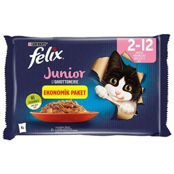 Felix - Felix Multi Pouch Junior Sığır Etli ve Tavuklu Yavru Yaş Kedi Maması 4 X 85 Gr