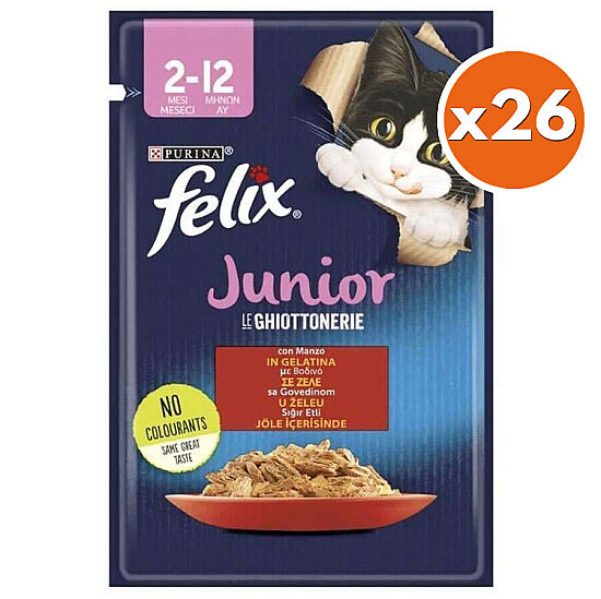 Felix Pouch Junior Sığır Etli Yavru Yaş Kedi Maması 85 Gr - BOX - 26 Adet - 2