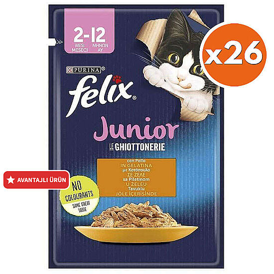 Felix Pouch Junior Tavuk Etli Yavru Yaş Kedi Maması 85 Gr - BOX - 26 Adet - 1