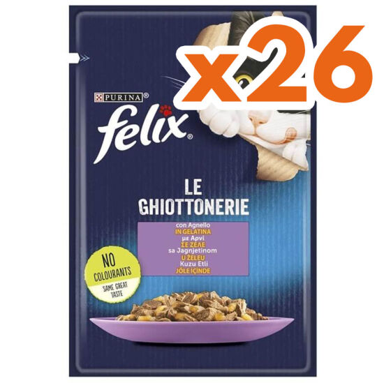 Felix Pouch Le Ghiottonerie Kuzu Etli Yaş Kedi Maması 85 Gr - BOX - 26 Adet - 1