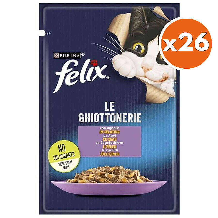 Felix Pouch Le Ghiottonerie Kuzu Etli Yaş Kedi Maması 85 Gr - BOX - 26 Adet