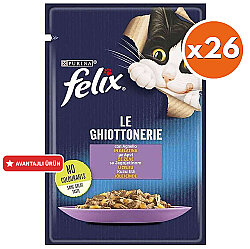 Felix Pouch Le Ghiottonerie Kuzu Etli Yaş Kedi Maması 85 Gr - BOX - 26 Adet - Felix