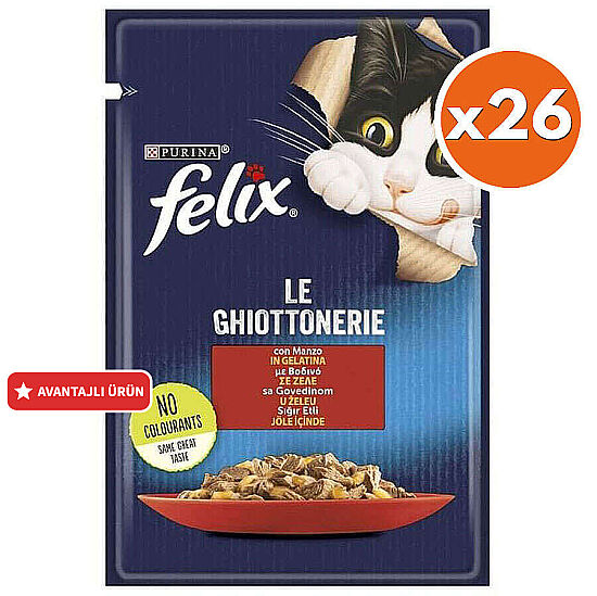 Felix Pouch Le Ghiottonerie Sığır Etli Yaş Kedi Maması 85 Gr - BOX - 26 Adet - 1