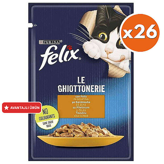 Felix Pouch Le Ghiottonerie Tavuklu Yaş Kedi Maması 85 Gr - BOX - 26 Adet - 1
