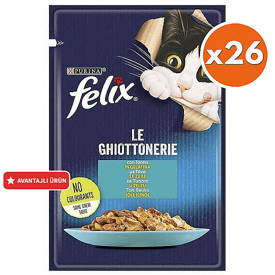 Felix Pouch Le Ghiottonerie Ton Balıklı Yaş Kedi Maması 85 Gr - BOX - 26 Adet - 1