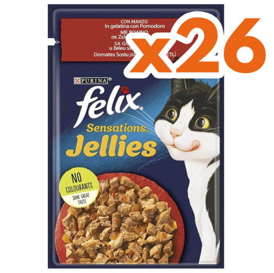 Felix Pouch Sensations Jellies Sığır Etli ve Domatesli Yaş Kedi Maması 85 Gr - BOX - 26 Adet - 1