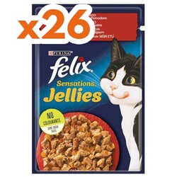 Felix - Felix Pouch Sensations Jellies Sığır Etli ve Domatesli Yaş Kedi Maması 85 Gr - BOX - 26 Adet