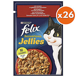 Felix BOX Pouch Sensations Jellies Sığır Etli ve Domatesli Yaş Kedi Maması 85 Gr - 26 Adet - Felix