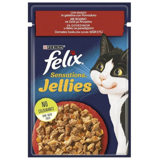 Felix Pouch Sensations Jellies Sığır Etli ve Domatesli Yaş Kedi Maması 85 Gr - 1
