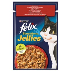 Felix - Felix Pouch Sensations Jellies Sığır Etli ve Domatesli Yaş Kedi Maması 85 Gr