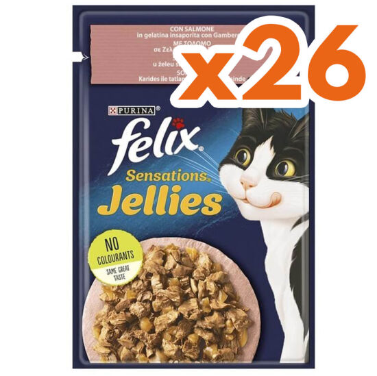 Felix Pouch Sensations Jellies Somon ve Karidesli Yaş Kedi Maması 85 Gr - BOX - 26 Adet - 1