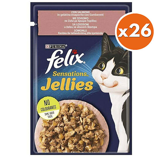 Felix Pouch Sensations Jellies Somon ve Karidesli Yaş Kedi Maması 85 Gr - BOX - 26 Adet - 1