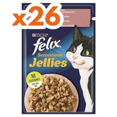 Felix Pouch Sensations Jellies Somon ve Karidesli Yaş Kedi Maması 85 Gr - BOX - 26 Adet