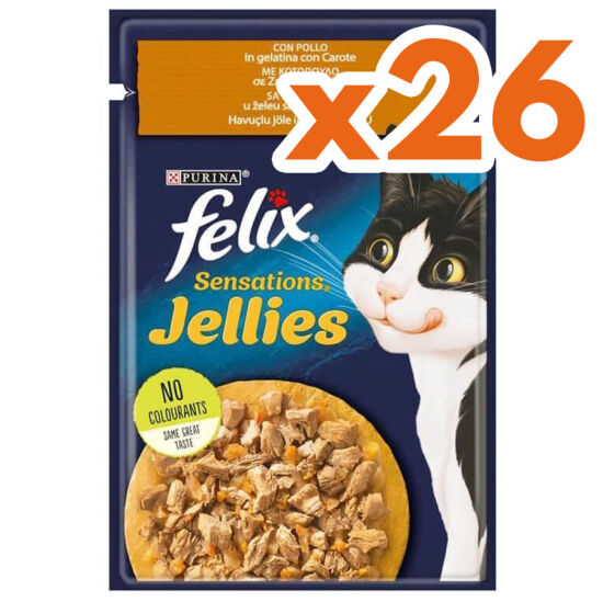 Felix Pouch Sensations Jellies Tavuk Etli ve Havuçlu Yaş Kedi Maması 85 Gr - BOX - 26 Adet - 1