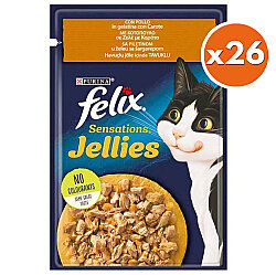 Felix BOX Pouch Sensations Jellies Tavuk Etli ve Havuçlu Yaş Kedi Maması 85 Gr - 26 Adet - Felix