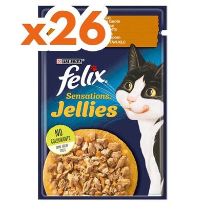 Felix Pouch Sensations Jellies Tavuk Etli ve Havuçlu Yaş Kedi Maması 85 Gr - BOX - 26 Adet