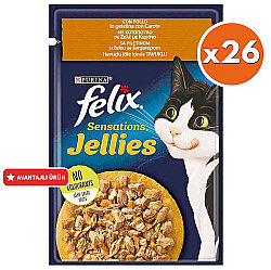 Felix BOX Pouch Sensations Jellies Tavuk Etli ve Havuçlu Yaş Kedi Maması 85 Gr - 26 Adet - Felix