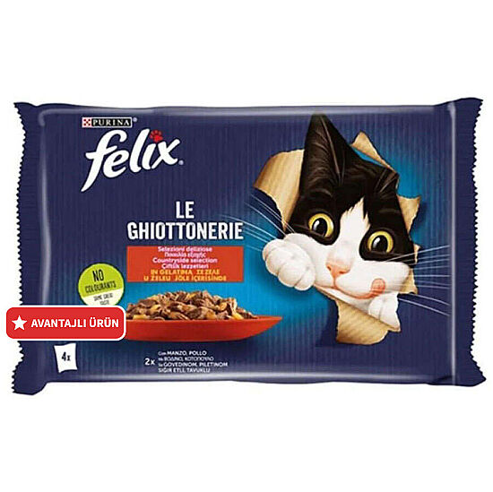 Felix Multi Pouch Sığır Etli ve Tavuklu Yaş Kedi Maması 4 Adet X 85 Gr - 1