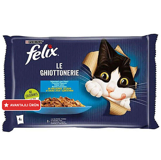 Felix Multi Pouch Somonlu ve Ton Balıklı Yaş Kedi Maması 4 Adet x 85 Gr - 1