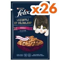 Felix - Felix Pouch Tasty Shreds Ördekli Lezzetli Et Dilimleri Yaş Kedi Maması 80 Gr BOX - 26 Adet
