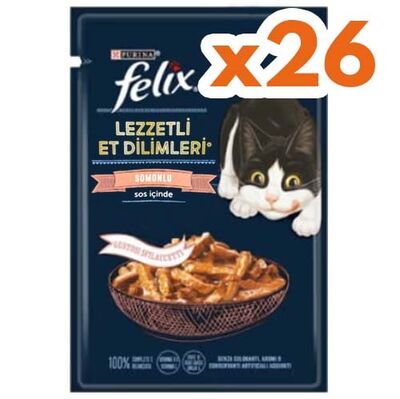 Felix Pouch Tasty Shreds Somonlu Lezzetli Et Dilimleri Yaş Kedi Maması 80 Gr - BOX - 26 Adet