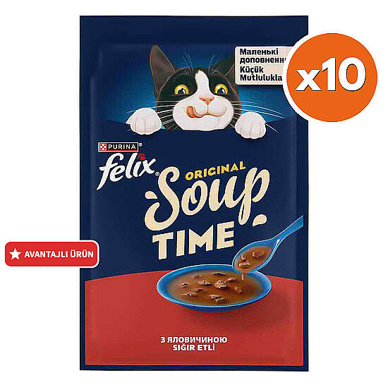 Felix Soup Time Sığır Etli Çorba Yaş Kedi Maması 48 Gr x 10 Adet - 1