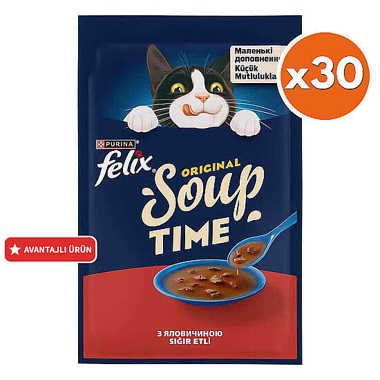 Felix Soup Time Sığır Etli Çorba Yaş Kedi Maması 48 Gr x 30 Adet - 1