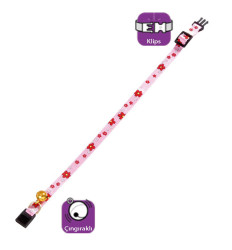 Flamingo 1031341 Plastik Çiçek Desenli Çıngıraklı Toz Pembe Kedi Boyun Tasması - Flamingo